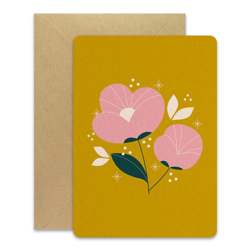 maison-joliette-pivoine-fond-jaune-postkarte-mit-umschlag image 1