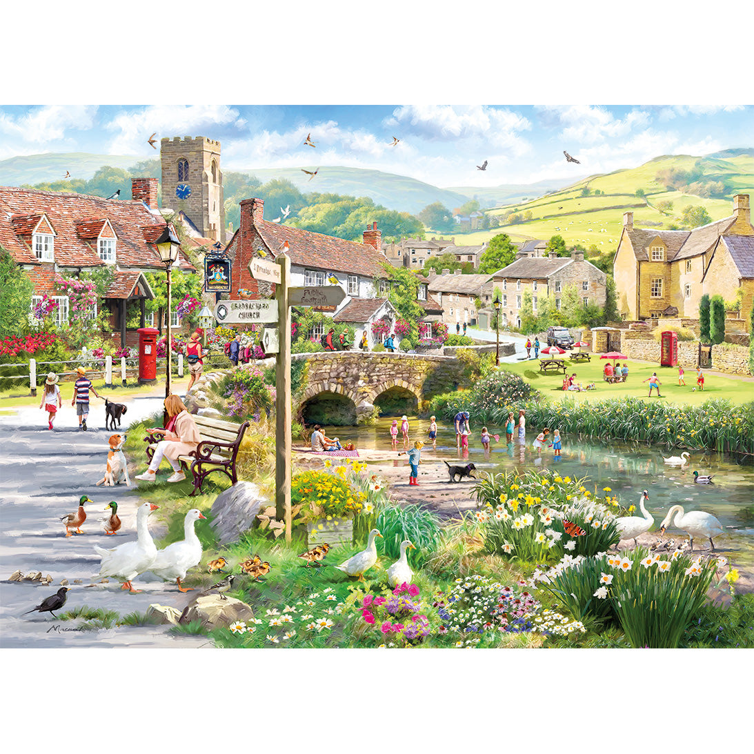 gibsons-puddle-ducks-paddling-puzzle-1000-teile-enten-dorf image 4