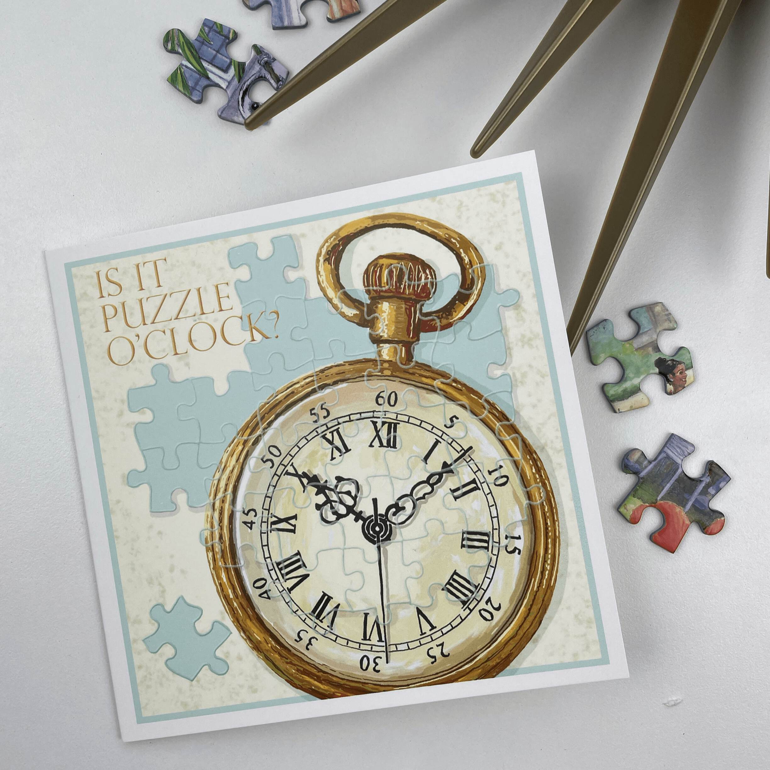 gibsons-puzzle-o-clock-gru-karte-15x15cm-puzzle image 1