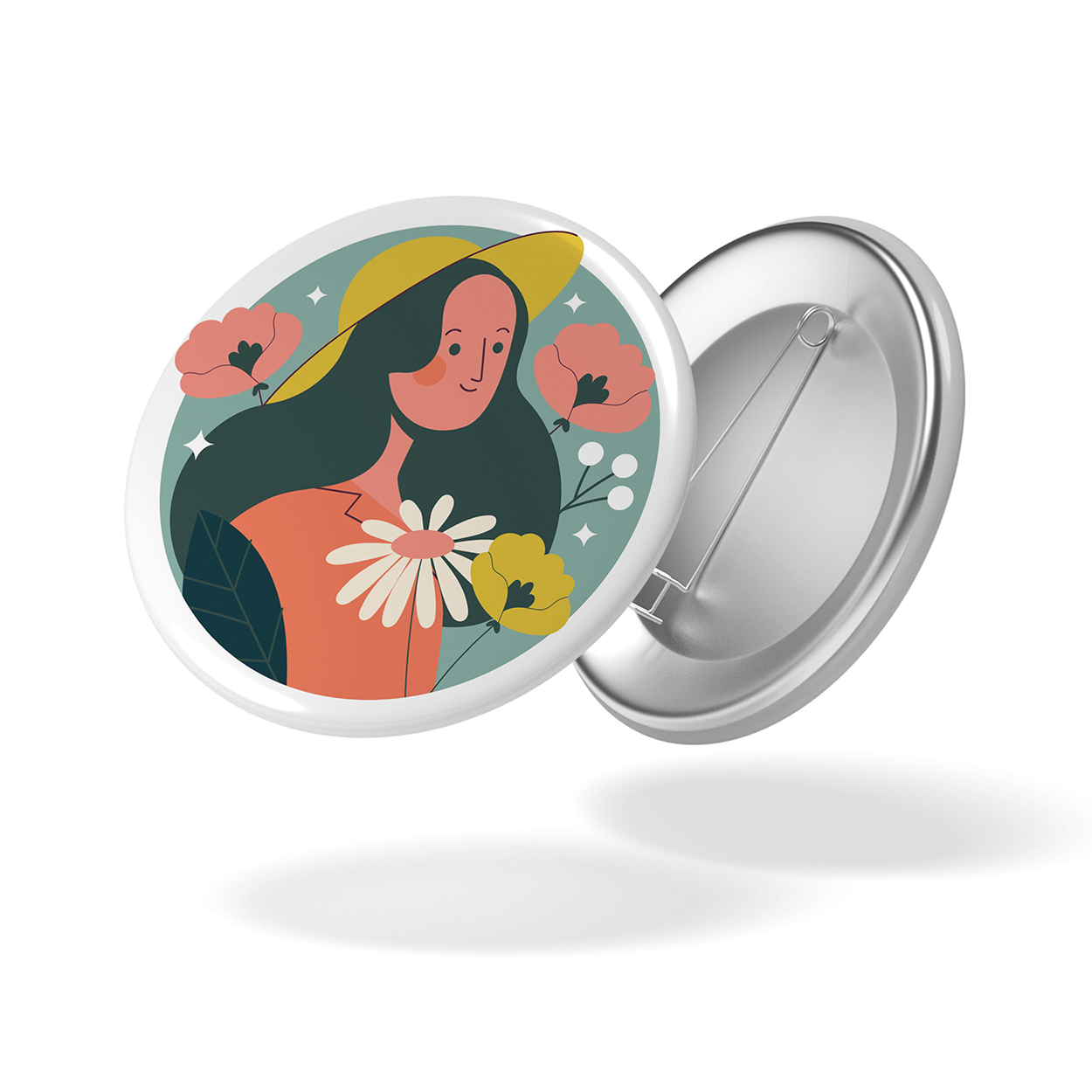 maison-joliette-au-jardin-button-femme-fond-bleu-32-mm-matt image 1