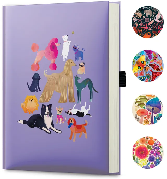 elena-essex-lila-hunde-notizbuch-a5-liniert-goldfolie image 1