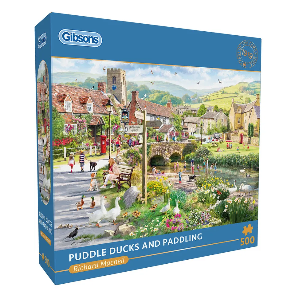 gibsons-puddle-ducks-paddling-puzzle-500-teile-dorf image 1