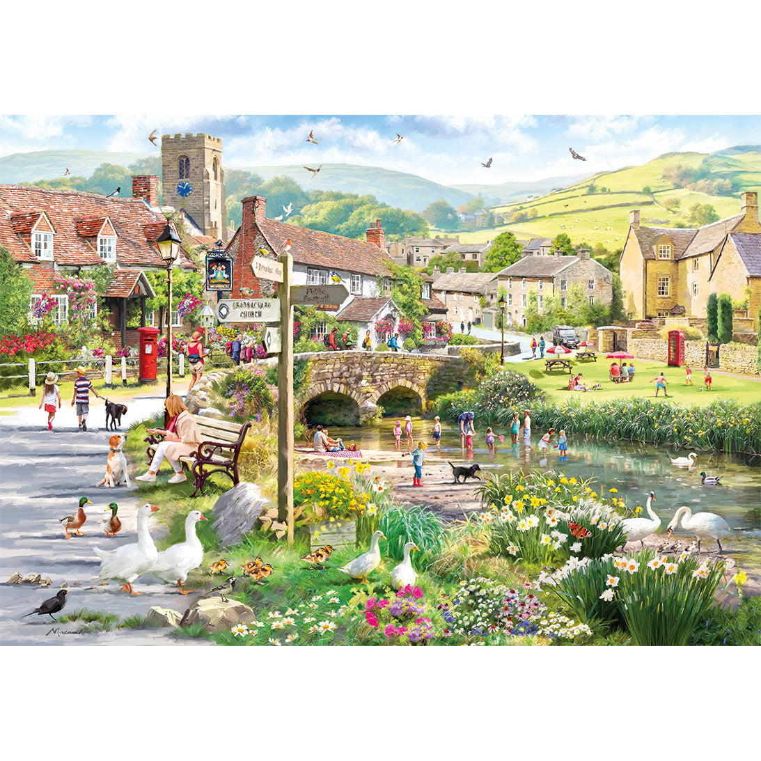 gibsons-puddle-ducks-paddling-puzzle-500-teile-dorf image 4
