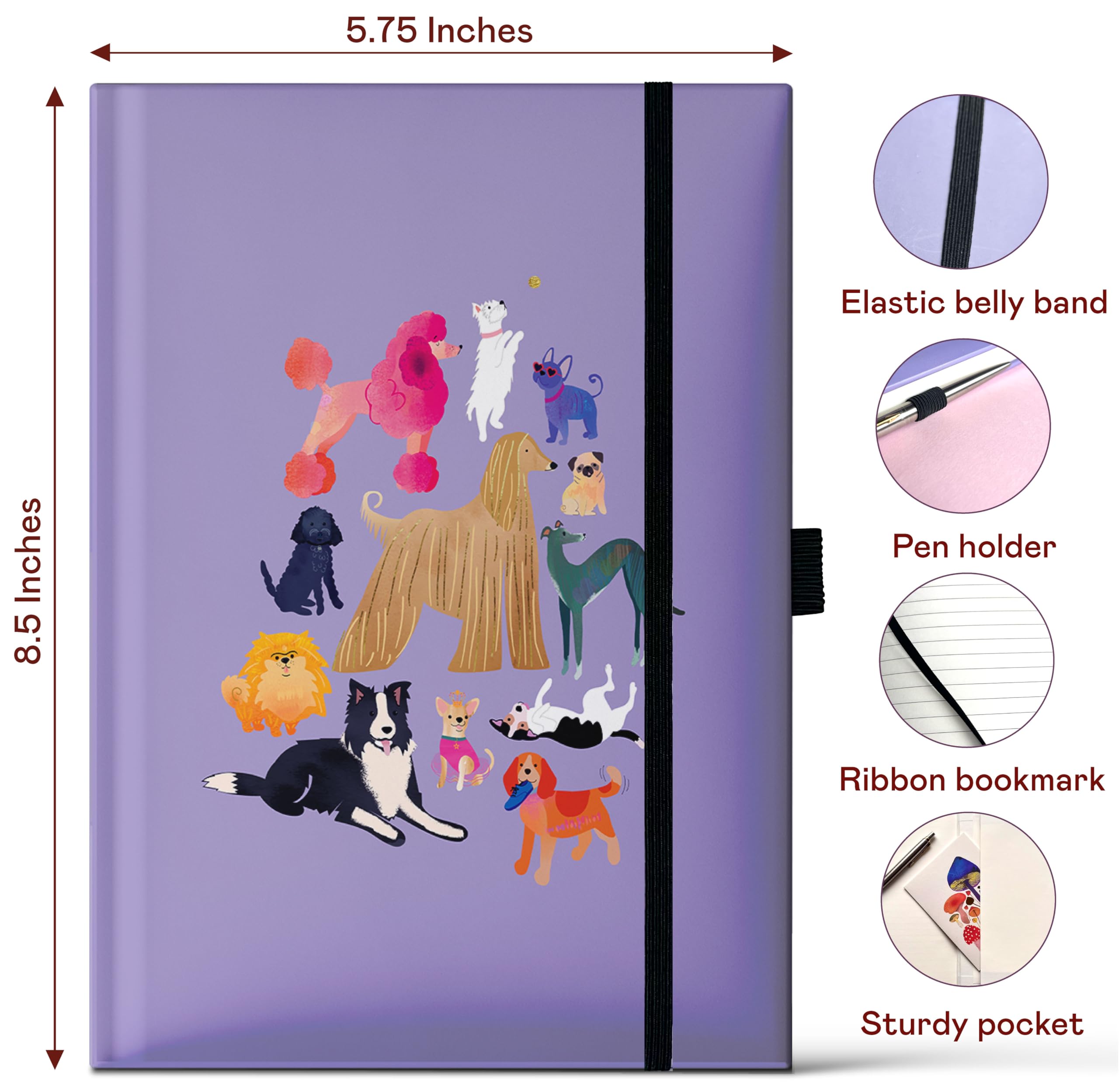 elena-essex-lila-hunde-notizbuch-a5-liniert-goldfolie image 3