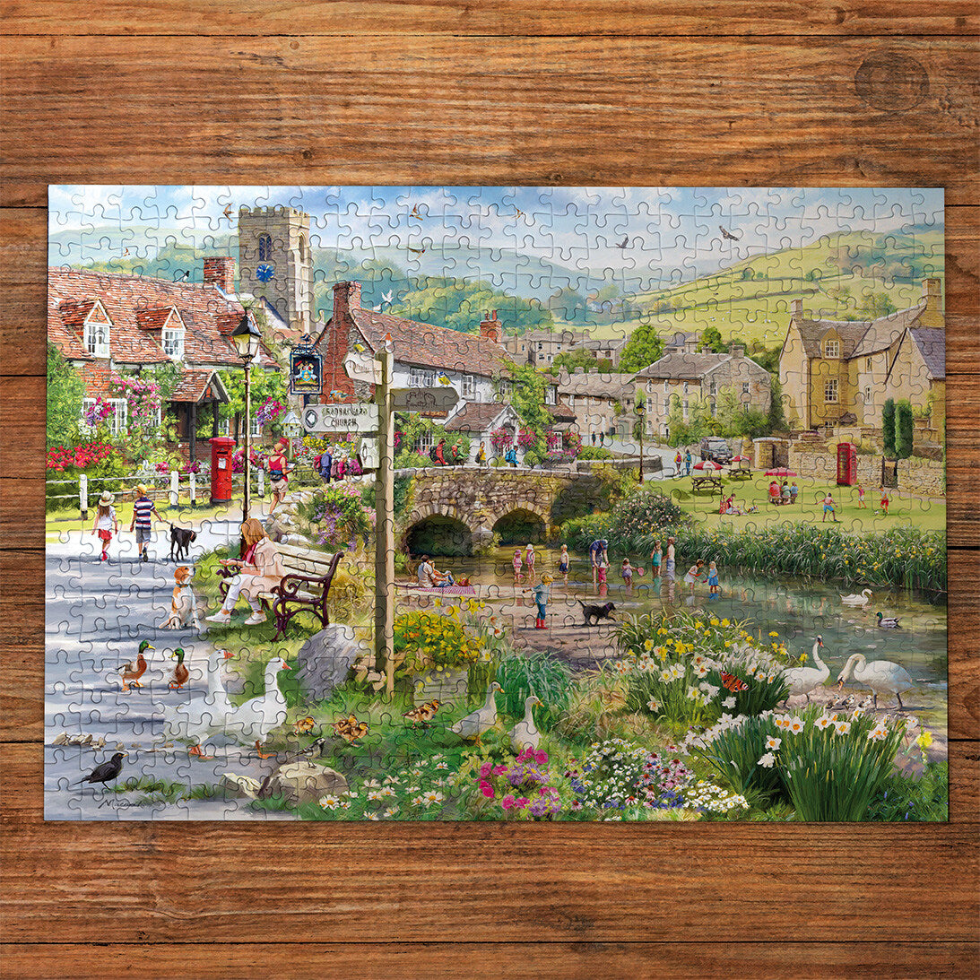 gibsons-puddle-ducks-paddling-puzzle-500-teile-dorf image 2