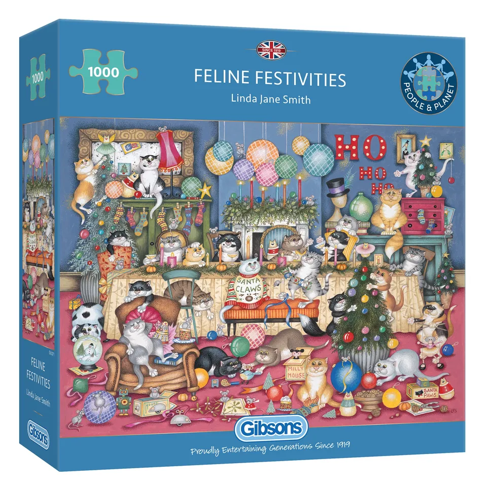 gibsons-feline-festivities-puzzle-1000-teile-katzen-weihnachten image 1