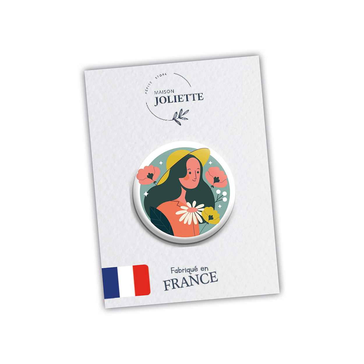 maison-joliette-au-jardin-button-femme-fond-bleu-32-mm-matt image 2