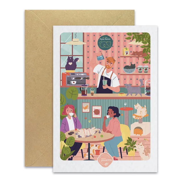 maison-joliette-pause-ronron-postkarte-a6-mit-umschlag-katze image 1