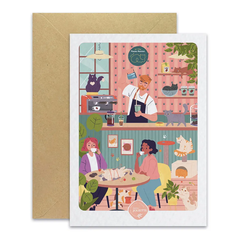 maison-joliette-pause-ronron-postkarte-a6-mit-umschlag-katze image 1