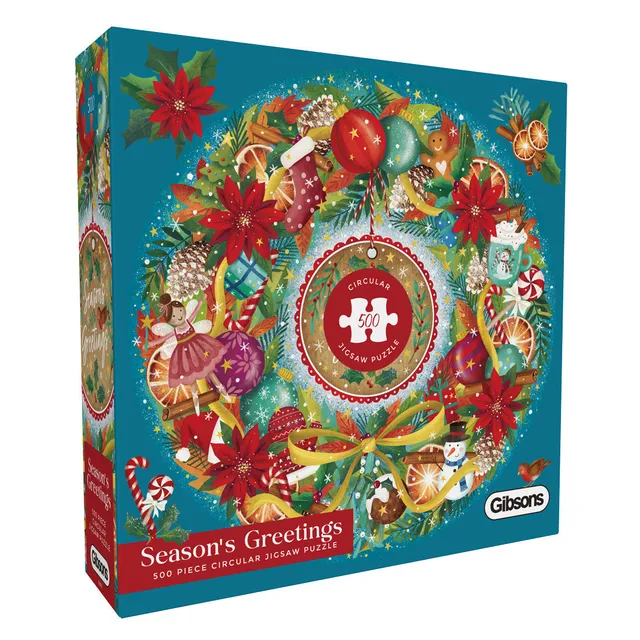 gibsons-seasons-greetings-puzzle-500-teile-rund-weihnachten image 1