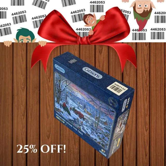 gibsons-cheeky-elves-bringing-home-the-tree-puzzle-1000-winter image 1