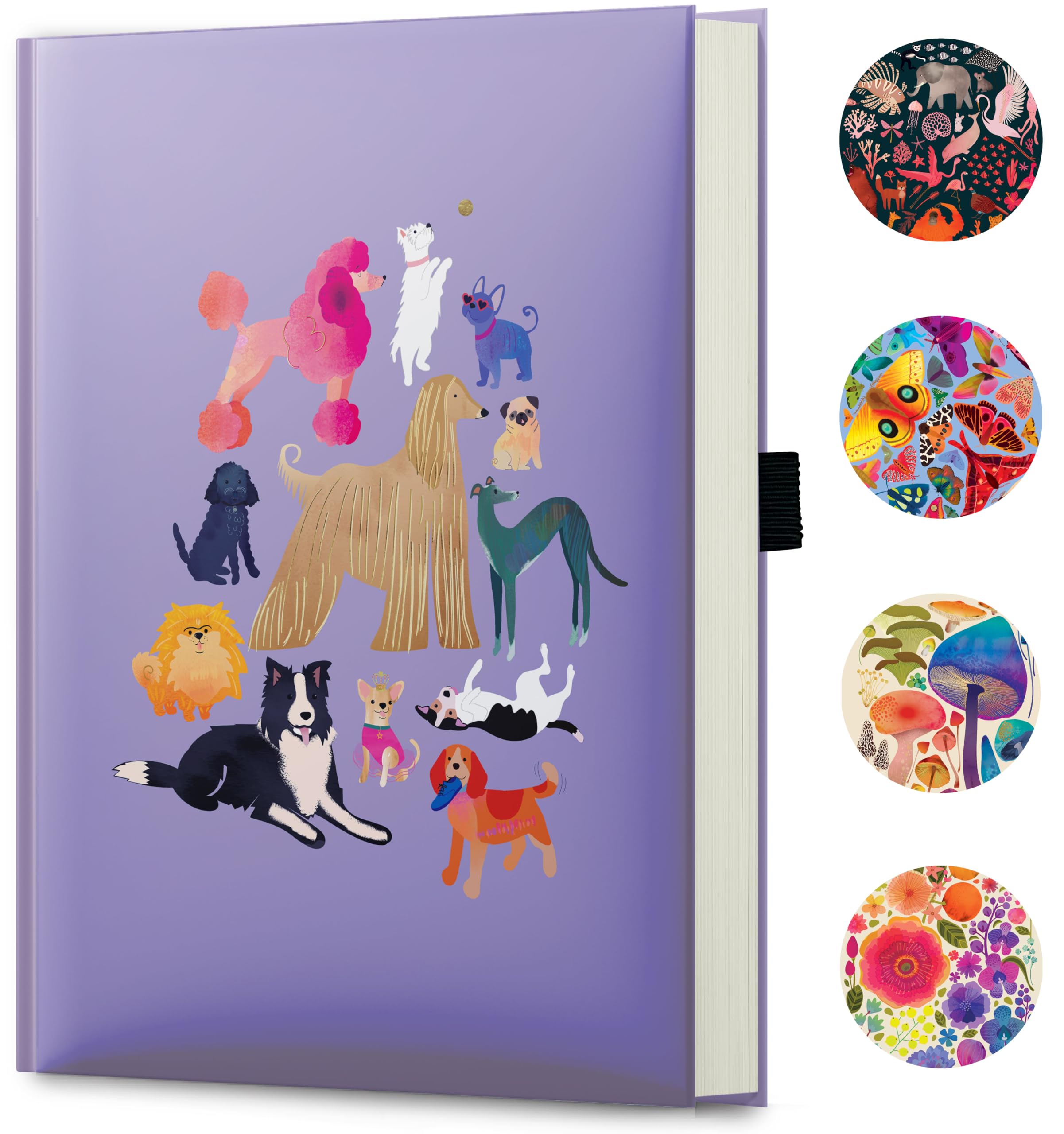 elena-essex-lila-hunde-notizbuch-a5-liniert-goldfolie image 1