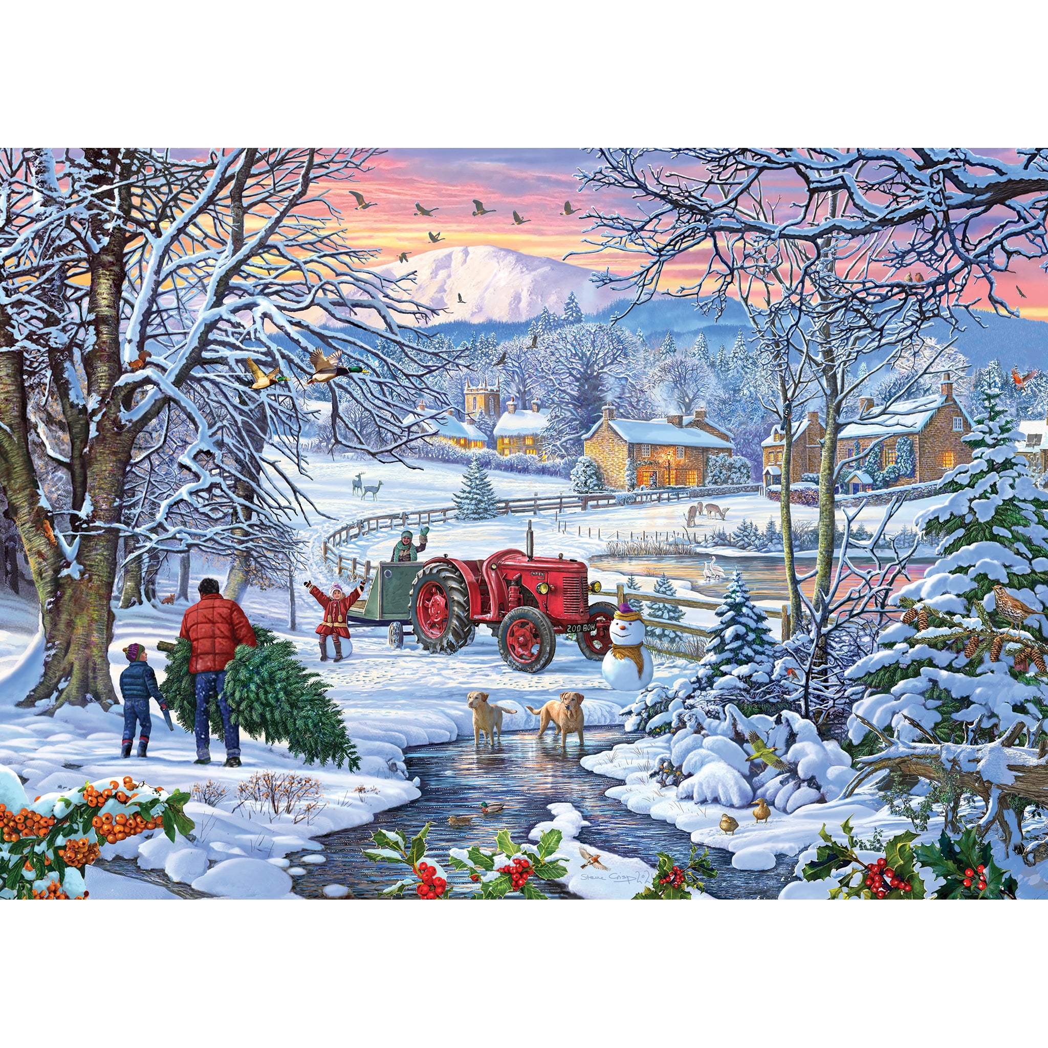 gibsons-cheeky-elves-bringing-home-the-tree-puzzle-1000-winter image 3