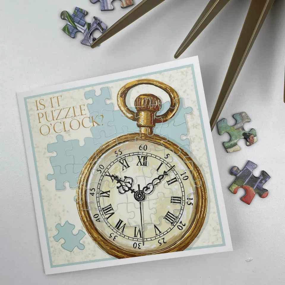 gibsons-puzzle-o-clock-gru-karte-15x15cm-puzzle image 1