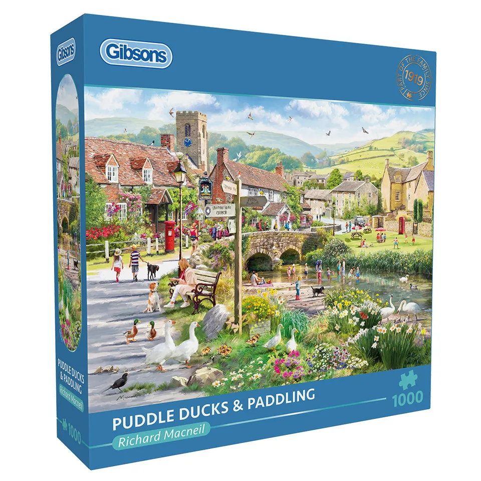 gibsons-puddle-ducks-paddling-puzzle-1000-teile-enten-dorf image 1