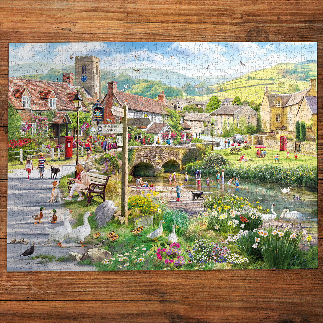 gibsons-puddle-ducks-paddling-puzzle-1000-teile-enten-dorf image 2
